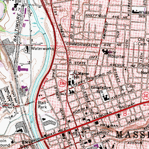 Topographic Map of Saint Mary Catholic Cemetery, OH
