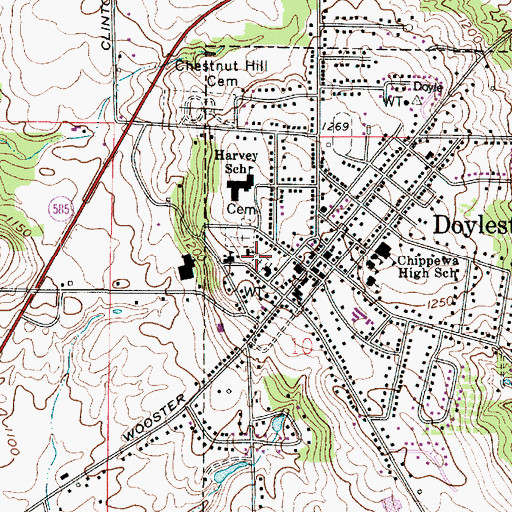 Topographic Map of Doylestown Lutheran Cemetery, OH