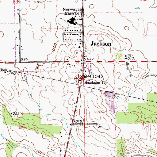 Topographic Map of Jackson Cemetery, OH