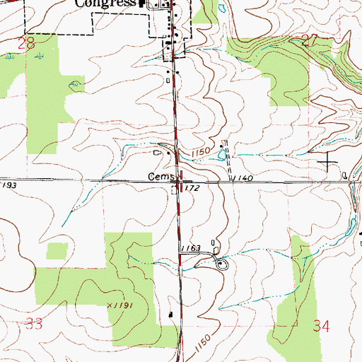 Topographic Map of Yocum Cemetery, OH