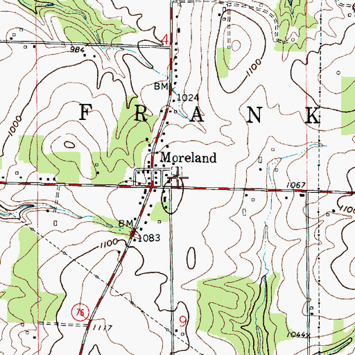 Topographic Map of Moreland Cemetery, OH