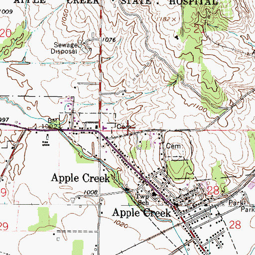 Topographic Map of Applecreek West End Cemetery, OH