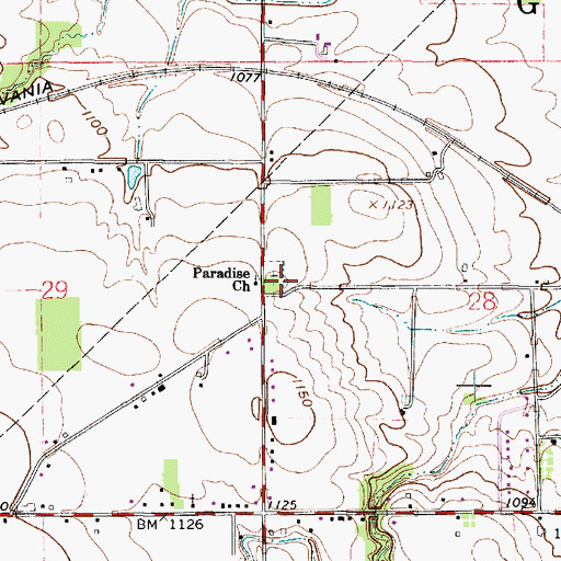 Topographic Map of Paradise Cemetery, OH