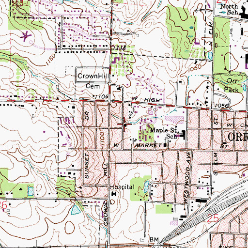 Topographic Map of Orrville Baptist Church, OH