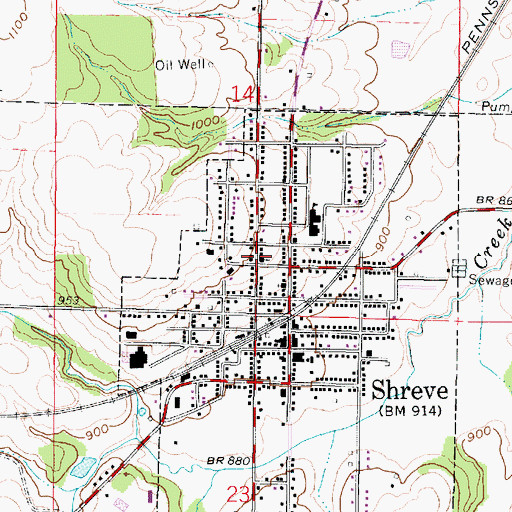 Topographic Map of Shreve United Methodist Church, OH
