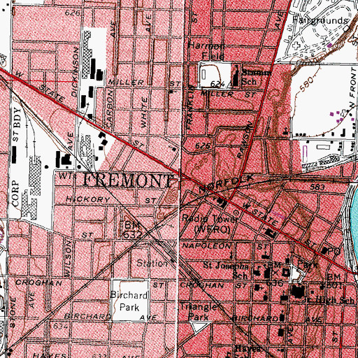 Topographic Map of Fremont Fire Department Central Station, OH