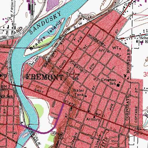Topographic Map of Fremont Fire Department Station 2, OH