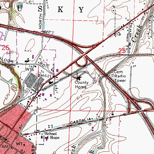 Topographic Map of Sandusky County Home, OH