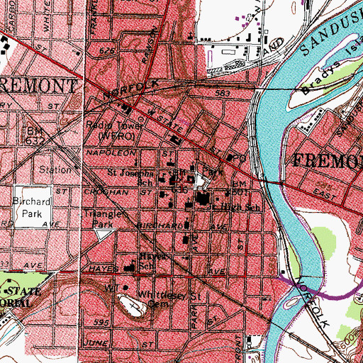 Topographic Map of Sandusky County Jail, OH