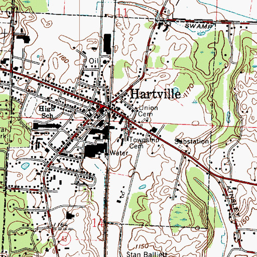 Topographic Map of Hartville Lutheran Cemetery, OH