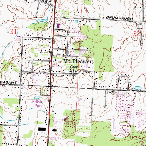 Topographic Map of Mount Pleasant Cemetery, OH