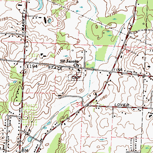 Topographic Map of Saint Jacobs Cemetery, OH