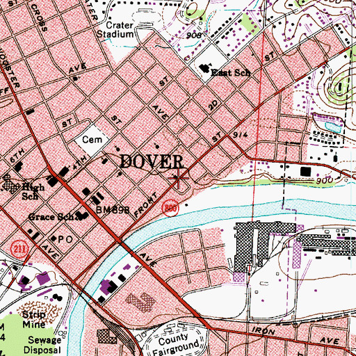 Topographic Map of Dover Bible Church, OH
