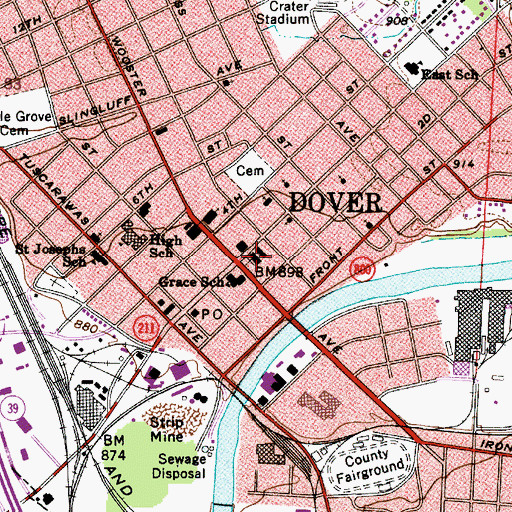 Topographic Map of Dover City Hall, OH