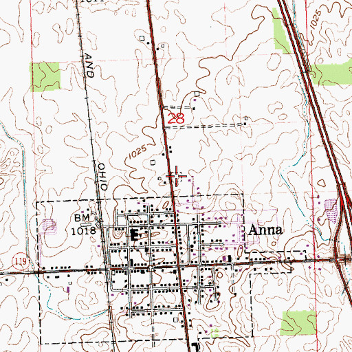 Topographic Map of Anna Cemetery, OH