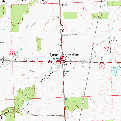 Topographic Map of Oran Christian Cemetery, OH