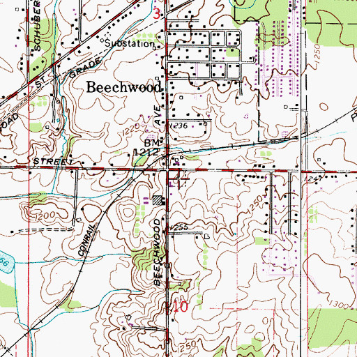 Topographic Map of Beechwood Cemetery, OH