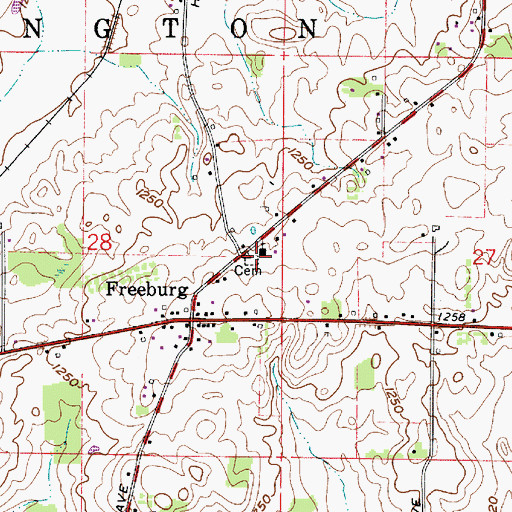 Topographic Map of Freeburg Cemetery, OH