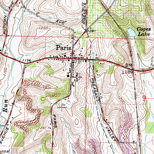 Topographic Map of Paris Cemetery, OH