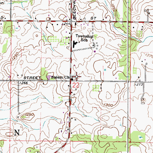 Topographic Map of Salem Greenlawn Cemetery, OH