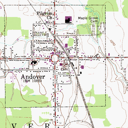 Topographic Map of Andover Cemetery, OH