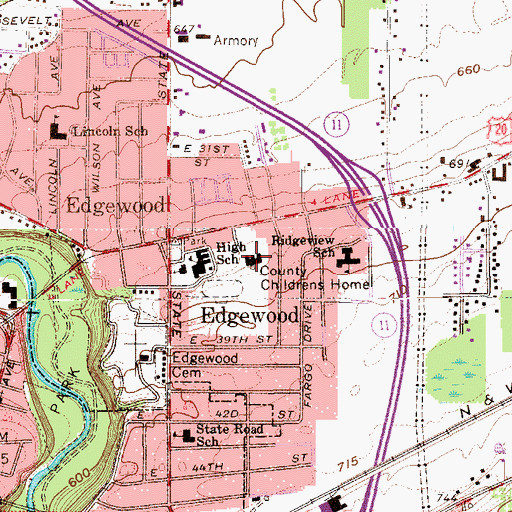 Topographic Map of Ashtabula County Childrens Home, OH