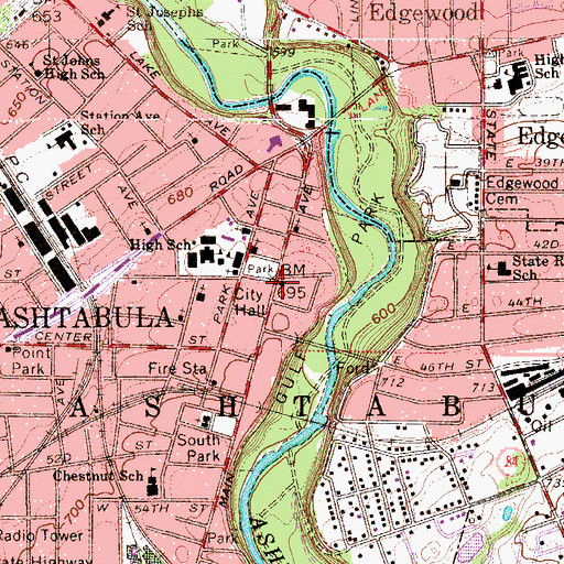 Topographic Map of Ashtabula Municipal Building, OH