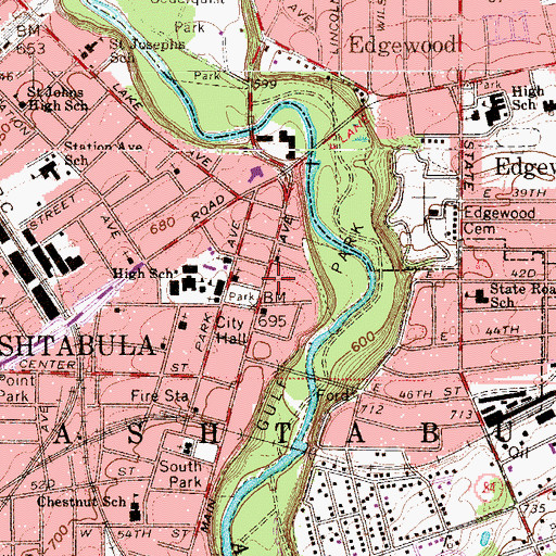 Topographic Map of Ashtabula Fire Department, OH