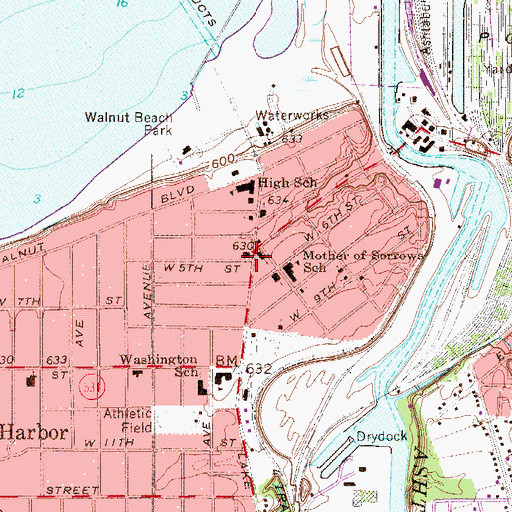 Topographic Map of Harbor Station Ashtabula Post Office, OH