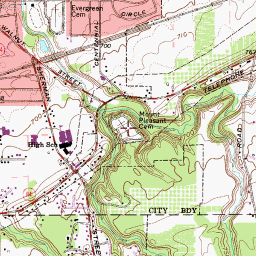 Topographic Map of Mount Pleasant Cemetery, OH