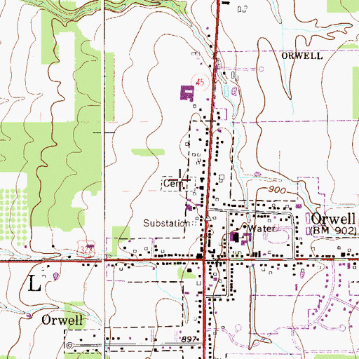 Topographic Map of North Orwell Cemetery, OH