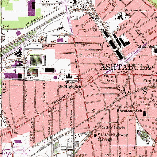 Topographic Map of West Avenue Public School (historical), OH