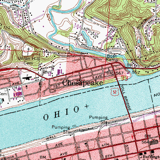 Topographic Map of Chesapeake United Methodist Church, OH