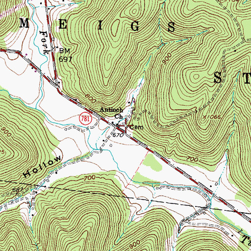 Topographic Map of Antioch Cemetery, OH