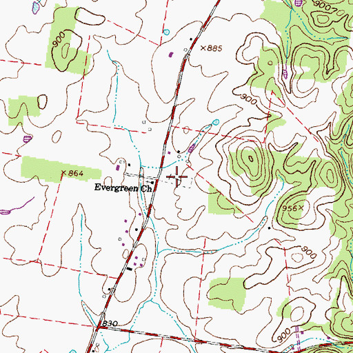 Topographic Map of Evergreen Cemetery, OH
