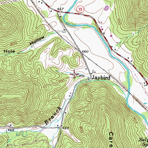 Topographic Map of Jaybird Cemetery, OH