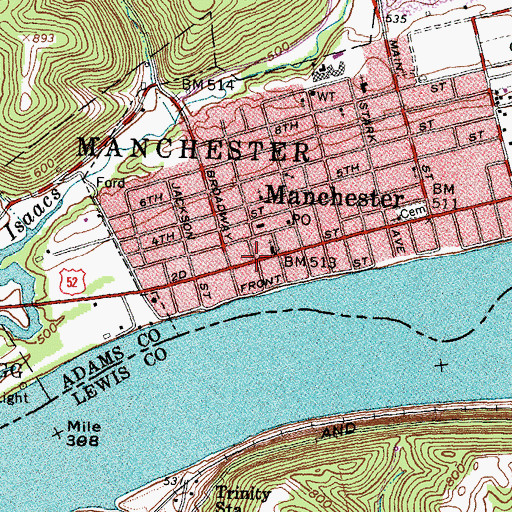 Topographic Map of Manchester Boat Launch Ramp, OH