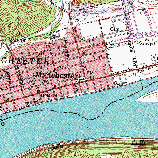 Topographic Map of Manchester Founders Cemetery, OH