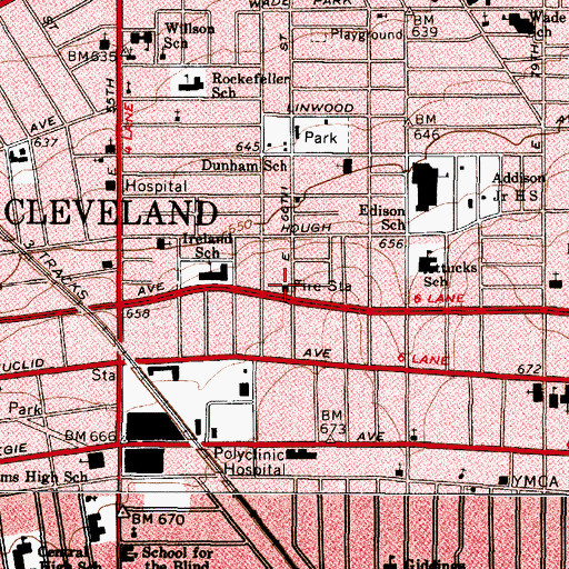 Topographic Map of Cleveland Fire Department Station 17, OH