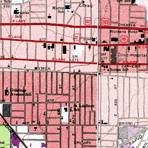 Topographic Map of John E Hubbard Memorial Hall, OH