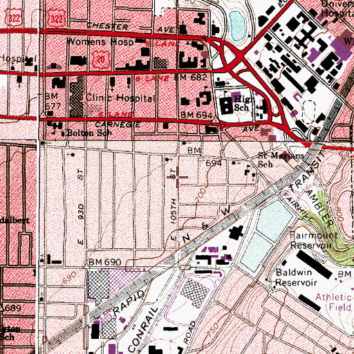 Topographic Map of One Hundred Fifth Street Church of God in Christ, OH