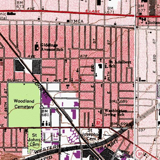 Topographic Map of Quincy Branch Cleveland Public Library, OH