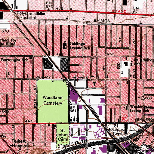 Topographic Map of Saint Lukes Cumberland Presbyterian Church, OH