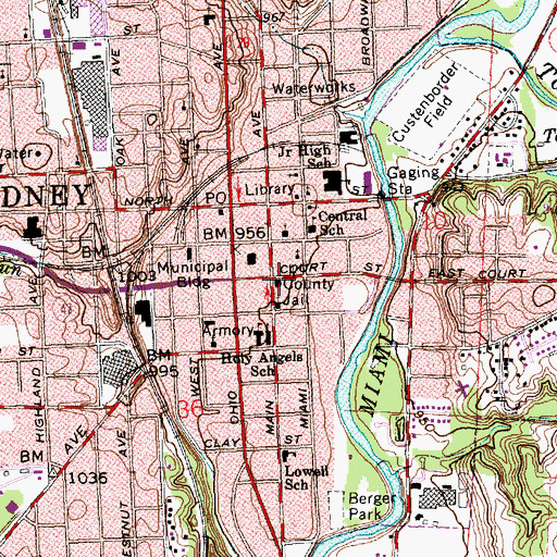 Topographic Map of Shelby County Jail, OH