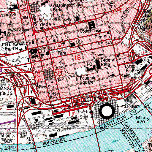 Topographic Map of Carew Tower, OH