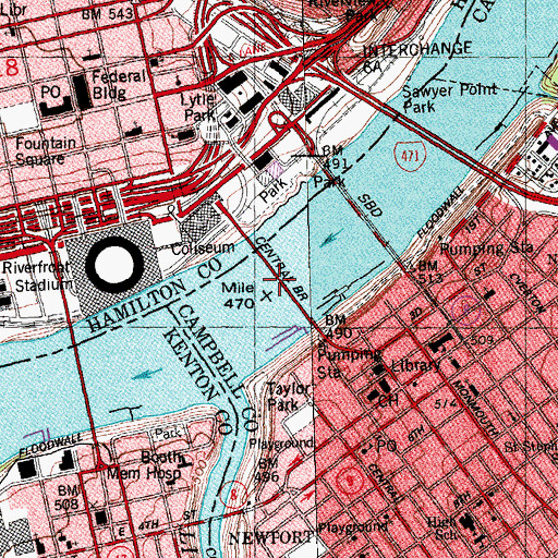 Topographic Map of Central Bridge, OH