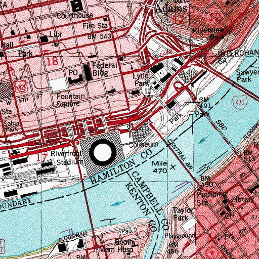 Topographic Map of Columbia Street Theater (historical), OH