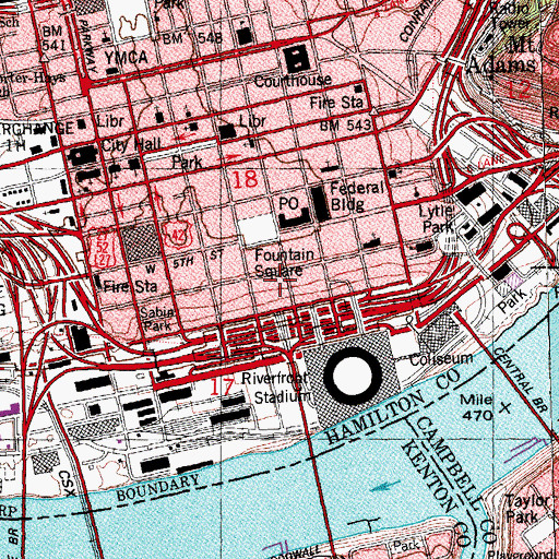Topographic Map of Dixie Terminal Building, OH