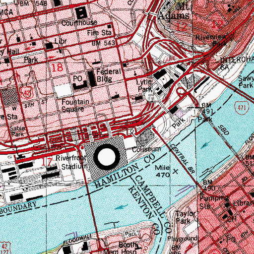 Topographic Map of Pearl Street Growers Market (historical), OH