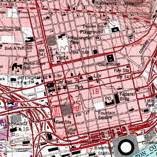 Topographic Map of Cincinnati Club, OH